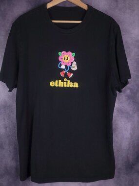 Ethika flower cartoon black t-shirt